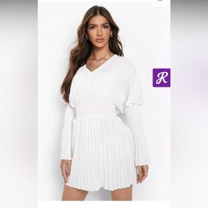 BooHoo pleated flared sleeve skater dress